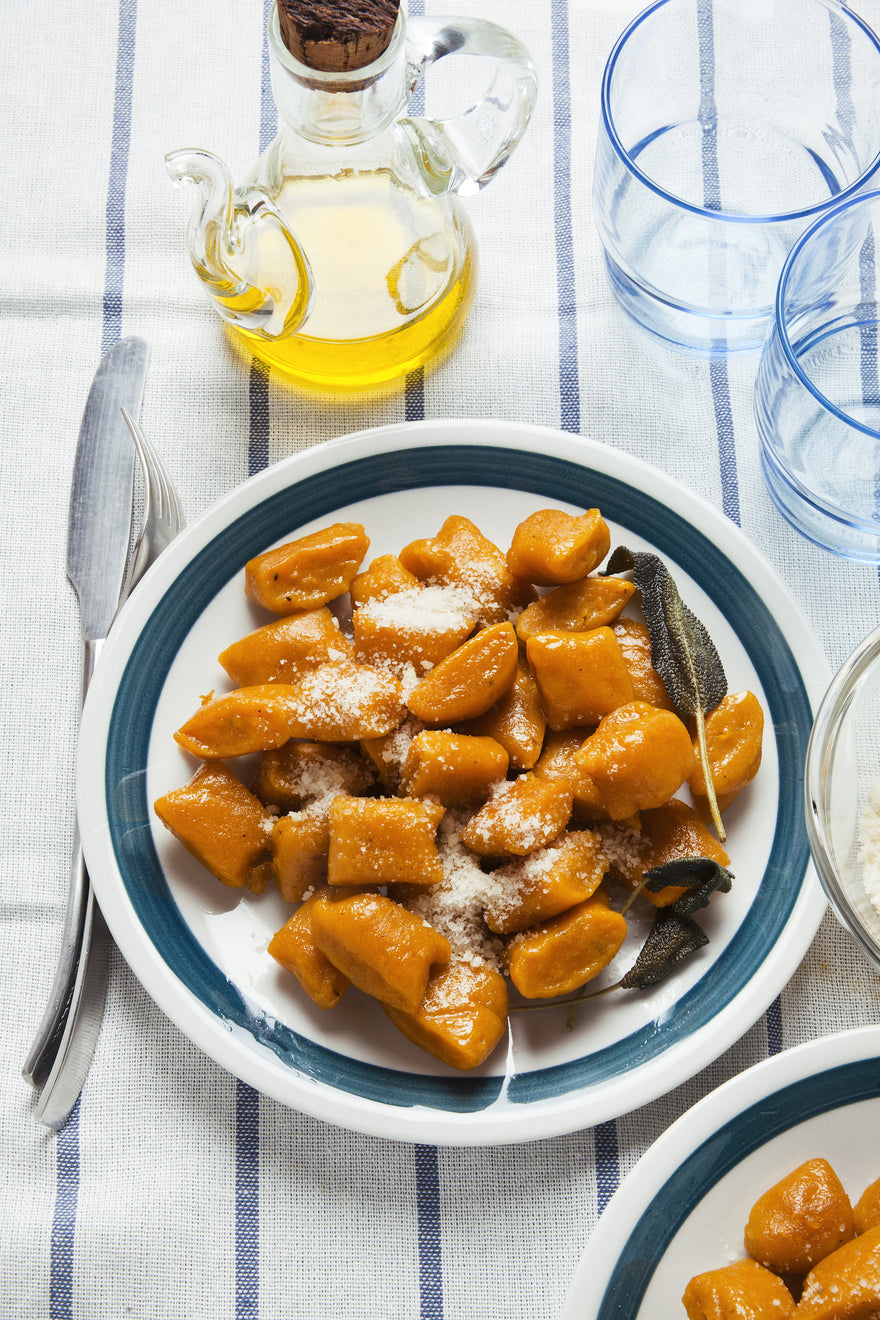 Plate of sweet potato gnocchi with sage